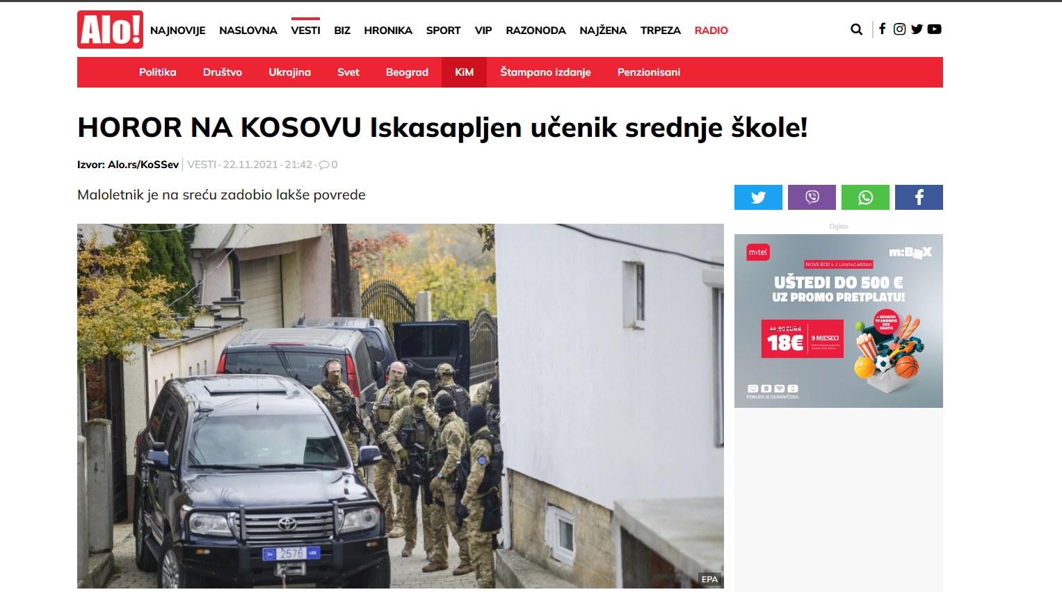 Lajmi i rremë i publikuar nga portali Alo&nbsp;