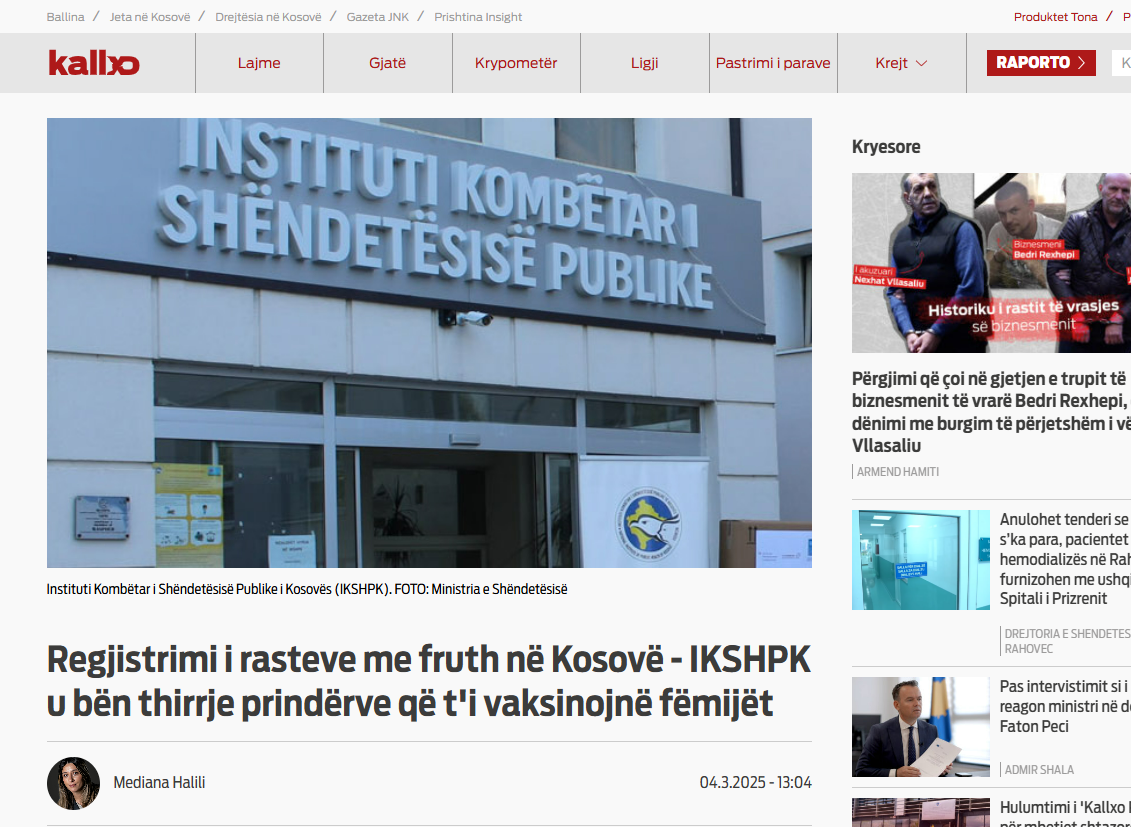 Raportimi i Kallxo për pasojat e mos vaksinimit (2025)