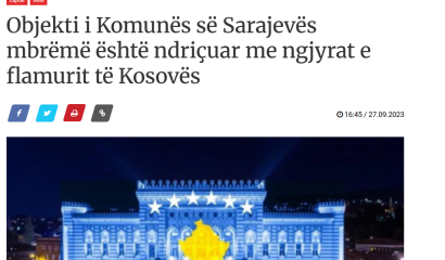 Fotografia e manipuluar që tregon flamurin e Kosovës në ndërtesën e Sarajevës